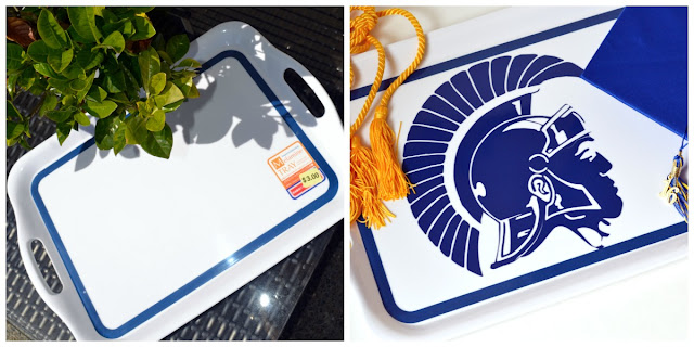 Using a high school mascot cut out of vinyl to create a custom tray for a graduation party Using a high school mascot cut out of vinyl to create a custom tray for a graduation party