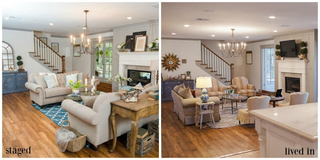 before and after a look inside a home from the show fixer upper after it's been staged and is now being lived in before and after fixer upper home