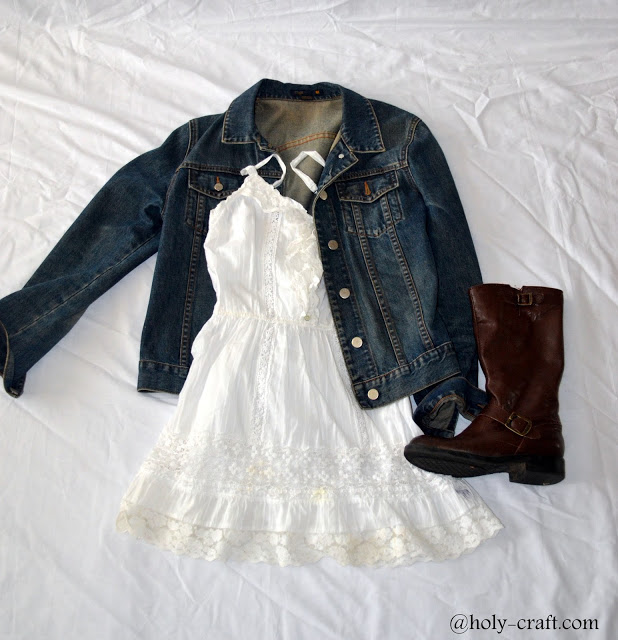lace dress with jean jacket and boots lace dress with jean jacket and boots