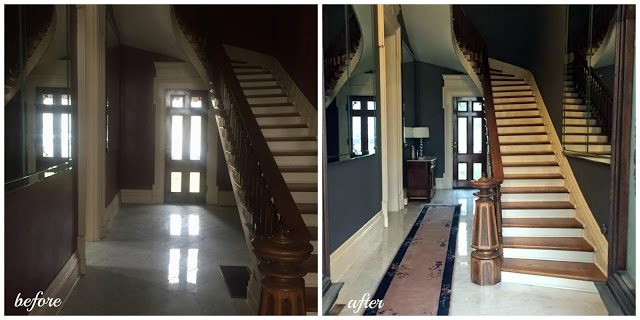foyer with curved staircase and marble in historic home in Indiana foyer with curved staircase and marble in historic home in Indiana