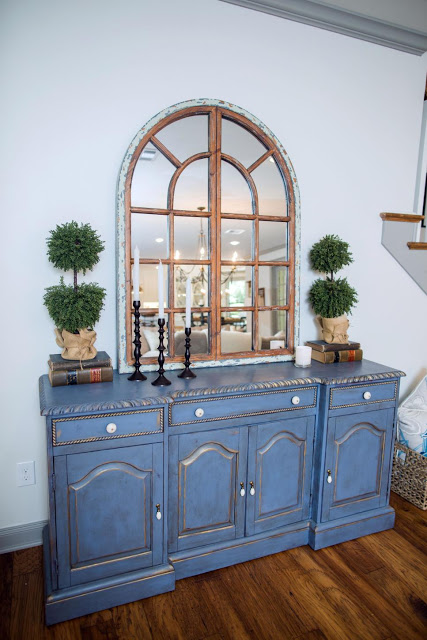 blue side board in Fixer Upper home Fixer Upper client home tour