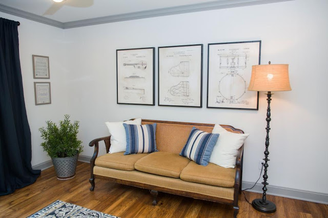 music room on fixer upper with custom canvas prints from graphic artist Clayton Thompson music room on fixer upper