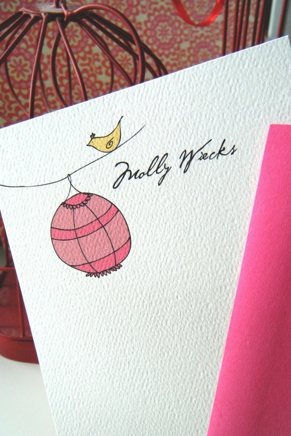 Bird and Lantern Personalized Stationery Cards and Sticker Gift Set
