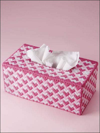 Plastic canvas Long-stitched tissue box cover from e-patterns central.com