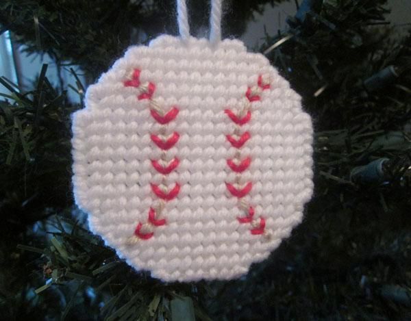 Baseball Christmas ornament in plastic canvas - $2.50