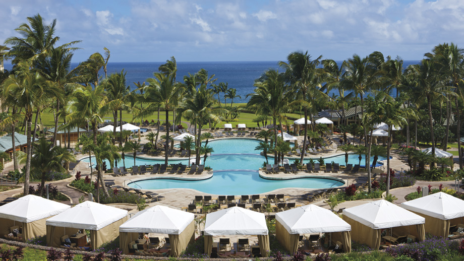 Three-tier swimming pool including adult-only section, children’s pool and luxury cabanas.
